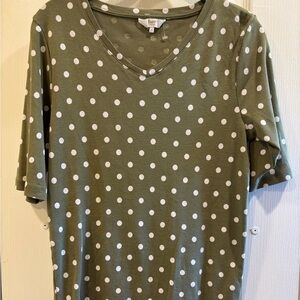 COTTON TRADER BRAND LIGHT KHAKI POLKA DOT V NECK TOP SIZE SMALL/MEDIUM UK 10